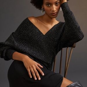Anthropologie Shimmer Surplice Pullover